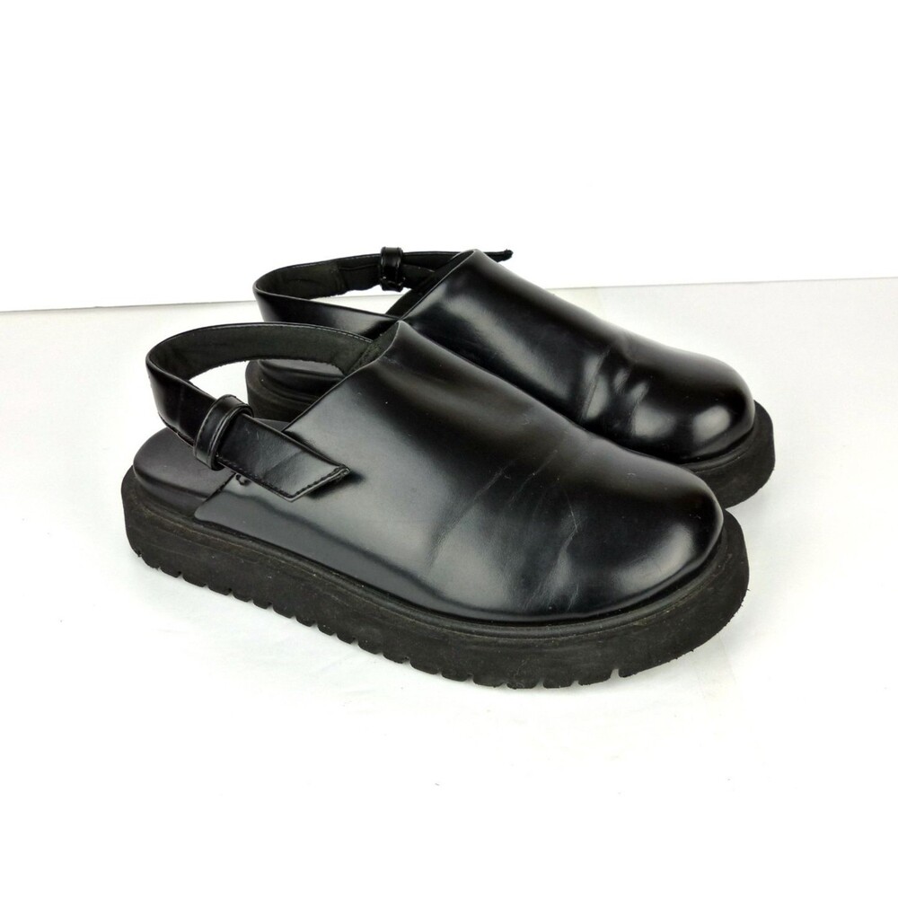 UNIQLO C Clogs Sandals Womens M 7 Black Slingback Platform Chunky Minimalist